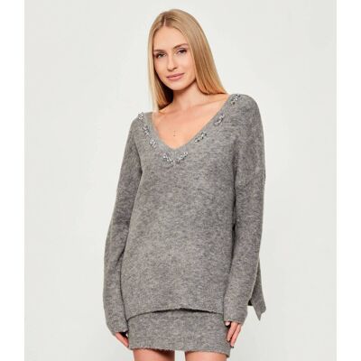 Pinko Sweter DANCING QUEEN Oversize fit z dodatkiem wełny szary S Pinko Sweter DANCING QUEEN Oversize fit z dodatkiem wełny szary S