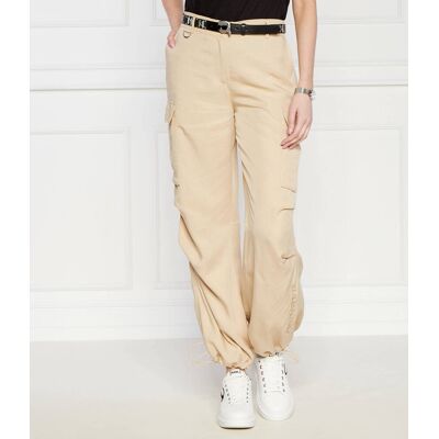 Karl Lagerfeld Spodnie cargo Relaxed fit z dodatkiem lnu beżowy 42 Karl Lagerfeld Spodnie cargo Relaxed fit z dodatkiem lnu beżowy 42