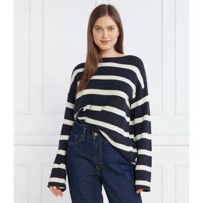 Tommy Hilfiger Wełniany sweter BOAT-NK Relaxed fit granatowy L Tommy Hilfiger Wełniany sweter BOAT-NK Relaxed fit granatowy L