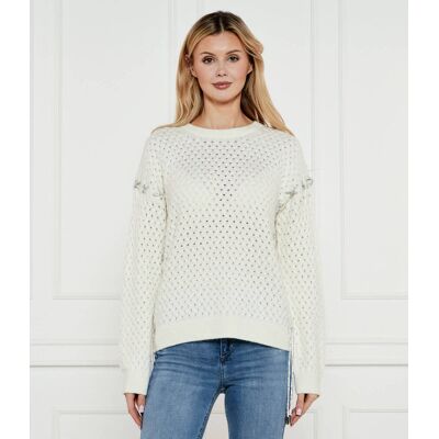 Guess Sweter ELLISS Relaxed fit z dodatkiem wełny ecru XS Guess Sweter ELLISS Relaxed fit z dodatkiem wełny ecru XS