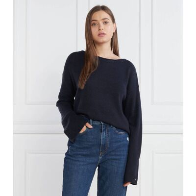 Tommy Hilfiger Wełniany sweter BOAT-NK Relaxed fit granatowy S Tommy Hilfiger Wełniany sweter BOAT-NK Relaxed fit granatowy S