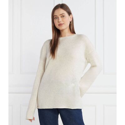 Tommy Hilfiger Wełniany sweter BOAT-NK Relaxed fit beżowy S Tommy Hilfiger Wełniany sweter BOAT-NK Relaxed fit beżowy S