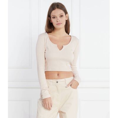 Calvin Klein Jeans Top SPLIT COLLAR RIB Regular Fit kremowy M Calvin Klein Jeans Top SPLIT COLLAR RIB Regular Fit kremowy M