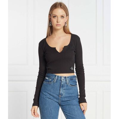 Calvin Klein Jeans Top SPLIT COLLAR RIB Regular Fit czarny XL Calvin Klein Jeans Top SPLIT COLLAR RIB Regular Fit czarny XL