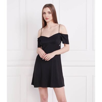 Calvin Klein Jeans Sukienka OFF SHOULDER MINI czarny XS Calvin Klein Jeans Sukienka OFF SHOULDER MINI czarny XS