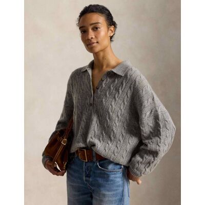 Polo Ralph Lauren Wełniany sweter Oversize fit z dodatkiem kaszmiru szary XL Polo Ralph Lauren Wełniany sweter Oversize fit z dodatkiem kaszmiru szary XL