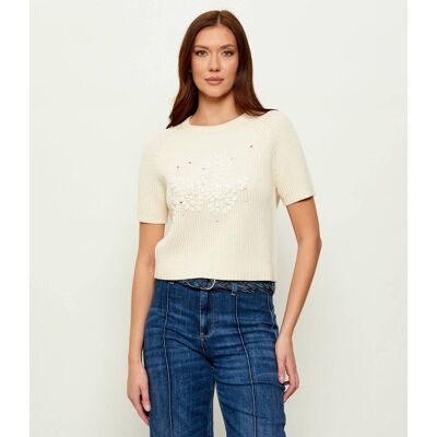 Liu Jo Sweter Cropped Fit kremowy L Liu Jo Sweter Cropped Fit kremowy L
