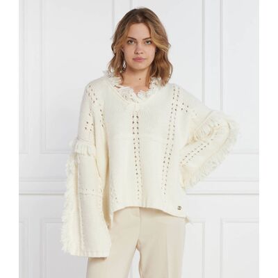 TWINSET Sweter Oversize fit z dodatkiem wełny kremowy L TWINSET Sweter Oversize fit z dodatkiem wełny kremowy L