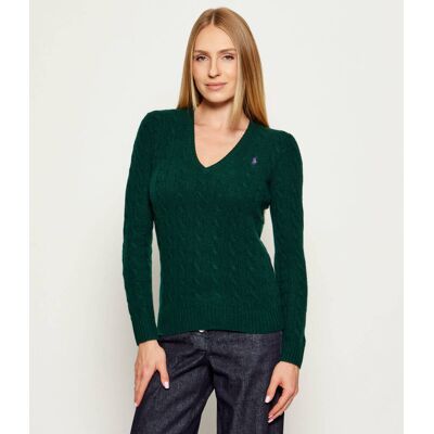 Polo Ralph Lauren Wełniany sweter KIMBERLY Slim Fit z dodatkiem kaszmiru butelkowa zieleń S Polo Ralph Lauren Wełniany sweter KIMBERLY Slim Fit z dodatkiem kaszmiru butelkowa zieleń S