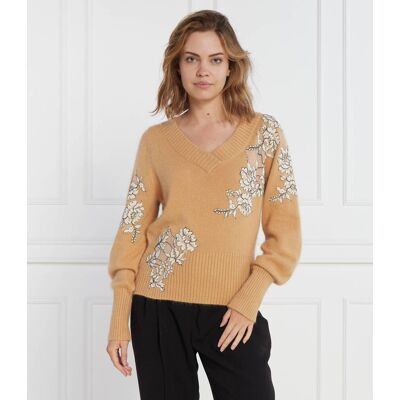 TWINSET Sweter Regular Fit z dodatkiem wełny brązowy S TWINSET Sweter Regular Fit z dodatkiem wełny brązowy S