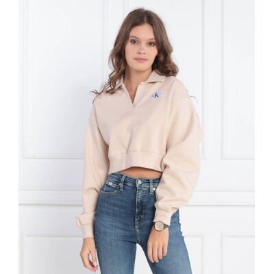 Calvin Klein Jeans Bluza LABEL POLO COLLAR Loose fit beżowy L Calvin Klein Jeans Bluza LABEL POLO COLLAR Loose fit beżowy L