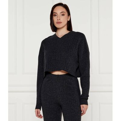 TWINSET Wełniany sweter Cropped Fit grafitowy L TWINSET Wełniany sweter Cropped Fit grafitowy L