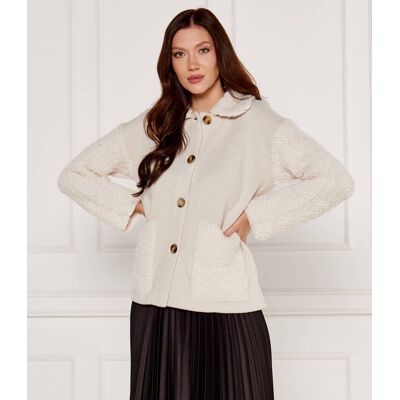 Marella SPORT Wełniany kardigan Loose fit beżowy L Marella SPORT Wełniany kardigan Loose fit beżowy L