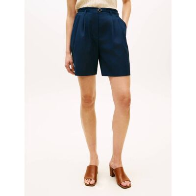 Tommy Hilfiger Szorty Regular Fit z dodatkiem lnu granatowy 38 Tommy Hilfiger Szorty Regular Fit z dodatkiem lnu granatowy 38