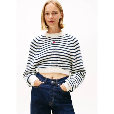 Tommy Jeans Sweter Cropped Fit z dodatkiem wełny granatowy XS Tommy Jeans Sweter Cropped Fit z dodatkiem wełny granatowy XS