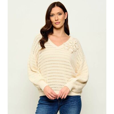 Liu Jo Sweter Relaxed fit kremowy L Liu Jo Sweter Relaxed fit kremowy L