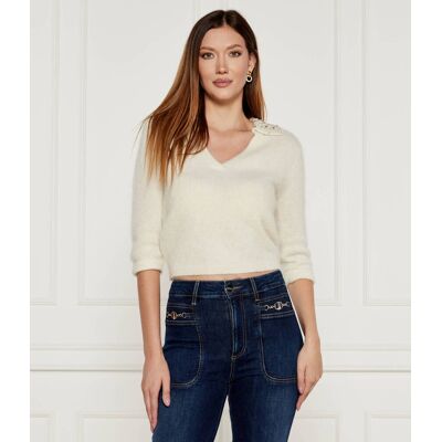 Liu Jo Wełniany sweter Regular Fit kremowy L Liu Jo Wełniany sweter Regular Fit kremowy L