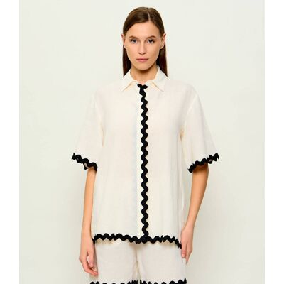 HUGO Koszula Camule-1 Relaxed fit z dodatkiem lnu ecru 36 HUGO Koszula Camule-1 Relaxed fit z dodatkiem lnu ecru 36