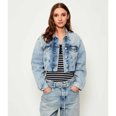 Tommy Jeans Jeansowa kurtka Cropped Fit niebieski M Tommy Jeans Jeansowa kurtka Cropped Fit niebieski M