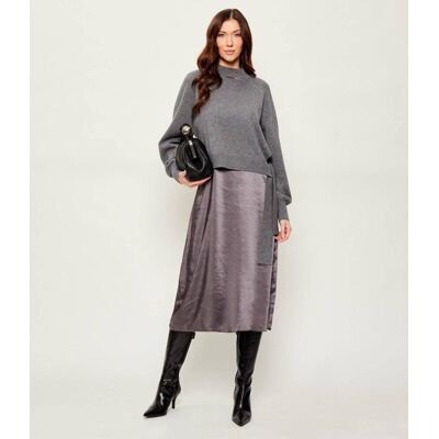 Boss BLACK Satynowa sukienka 2w1 Flalina z dodatkiem wełny i kaszmiru szary M Boss BLACK Satynowa sukienka 2w1 Flalina z dodatkiem wełny i kaszmiru szary M