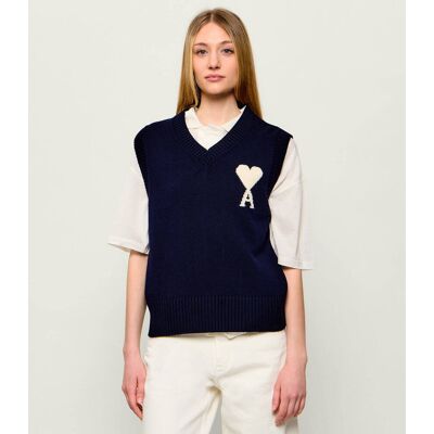 AMI Paris Wełniana kamizelka Regular Fit granatowy S AMI Paris Wełniana kamizelka Regular Fit granatowy S