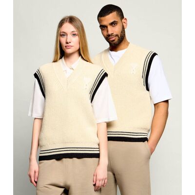 AMI Paris Wełniany sweter Relaxed fit beżowy L AMI Paris Wełniany sweter Relaxed fit beżowy L