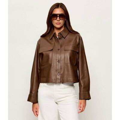 Weekend MaxMara Skórzana kurtka Wkdpiovra Cropped Fit brązowy 36 Weekend MaxMara Skórzana kurtka Wkdpiovra Cropped Fit brązowy 36