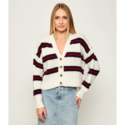 Tommy Jeans Kardigan Loose fit z dodatkiem wełny ecru XL Tommy Jeans Kardigan Loose fit z dodatkiem wełny ecru XL