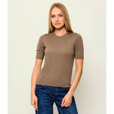 Boss BLACK Wełniany sweter Farbella Slim Fit brązowy L Boss BLACK Wełniany sweter Farbella Slim Fit brązowy L