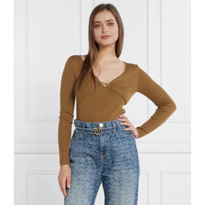 Pinko Wełniany sweter Regular Fit brązowy XS Pinko Wełniany sweter Regular Fit brązowy XS