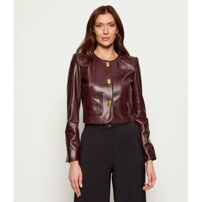 Elisabetta Franchi Skórzana kurtka Cropped Fit bordowy 40 Elisabetta Franchi Skórzana kurtka Cropped Fit bordowy 40