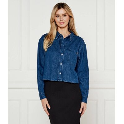 Calvin Klein Jeans Jeansowa koszula Cropped Fit z dodatkiem lnu granatowy XS Calvin Klein Jeans Jeansowa koszula Cropped Fit z dodatkiem lnu granatowy XS