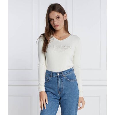 Guess Sweter Slim Fit kremowy XS Guess Sweter Slim Fit kremowy XS