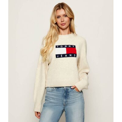 Tommy Jeans Sweter Loose fit z dodatkiem wełny ecru S Tommy Jeans Sweter Loose fit z dodatkiem wełny ecru S