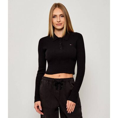 Tommy Jeans Polo TJW ESSENTIAL Cropped Fit czarny XS Tommy Jeans Polo TJW ESSENTIAL Cropped Fit czarny XS