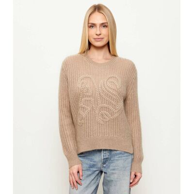 AllSaints Wełniany sweter CHAIN Loose fit beżowy S AllSaints Wełniany sweter CHAIN Loose fit beżowy S
