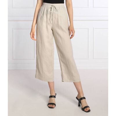 DKNY Lniane spodnie flare fit piaskowy L DKNY Lniane spodnie flare fit piaskowy L