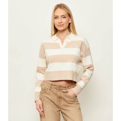 Guess Jeans Sweter Cropped Fit beżowy S Guess Jeans Sweter Cropped Fit beżowy S