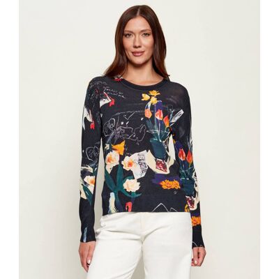 Desigual Sweter Nantes Lacroix Slim Fit z dodatkiem lnu multikolor XS Desigual Sweter Nantes Lacroix Slim Fit z dodatkiem lnu multikolor XS