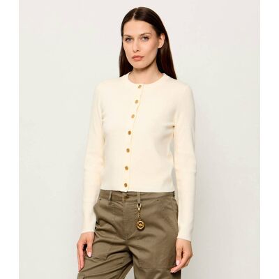 Michael Kors Wełniany kardigan Slim Fit kremowy XS Michael Kors Wełniany kardigan Slim Fit kremowy XS