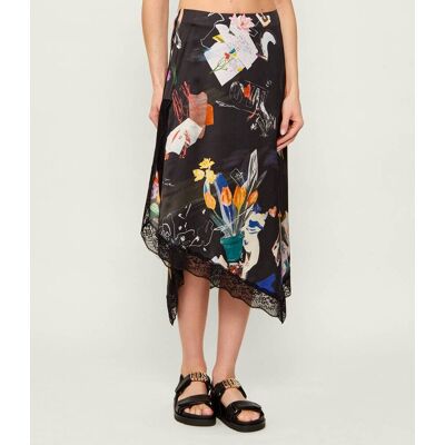 Desigual Satynowa spódnica COLLAGE czarny L Desigual Satynowa spódnica COLLAGE czarny L