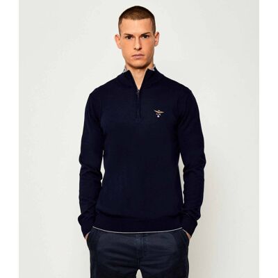Aeronautica Militare Wełniany sweter Regular Fit granatowy XXXL Aeronautica Militare Wełniany sweter Regular Fit granatowy XXXL