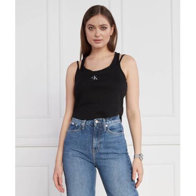 Calvin Klein Jeans Top BADGE RIB DOUBLE LAYER Regular Fit czarny L Calvin Klein Jeans Top BADGE RIB DOUBLE LAYER Regular Fit czarny L