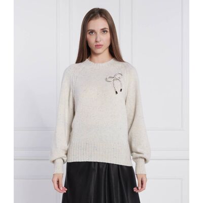 Twinset Actitude Wełniany sweter Regular Fit kremowy L Twinset Actitude Wełniany sweter Regular Fit kremowy L
