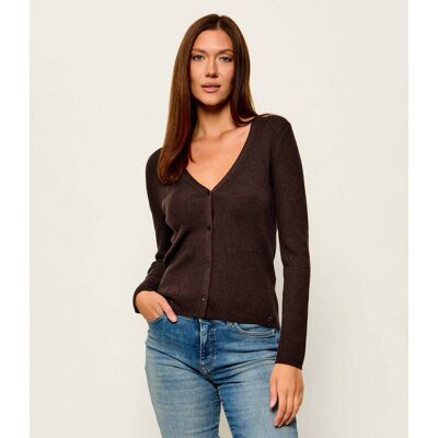 Marc Cain Wełniany kardigan Slim Fit brązowy 40 Marc Cain Wełniany kardigan Slim Fit brązowy 40