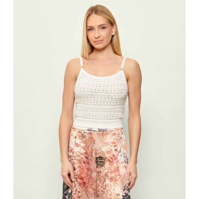 Guess Top RIVER Cropped Fit frotté ecru M Guess Top RIVER Cropped Fit frotté ecru M