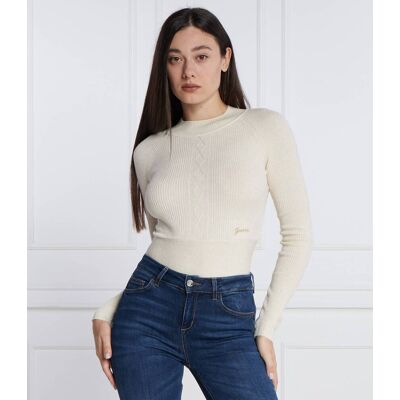 Guess Sweter Slim Fit z dodatkiem wełny kremowy XL Guess Sweter Slim Fit z dodatkiem wełny kremowy XL