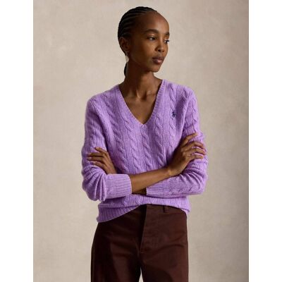Polo Ralph Lauren Wełniany sweter Kimberly Slim Fit z dodatkiem kaszmiru fioletowy S Polo Ralph Lauren Wełniany sweter Kimberly Slim Fit z dodatkiem kaszmiru fioletowy S