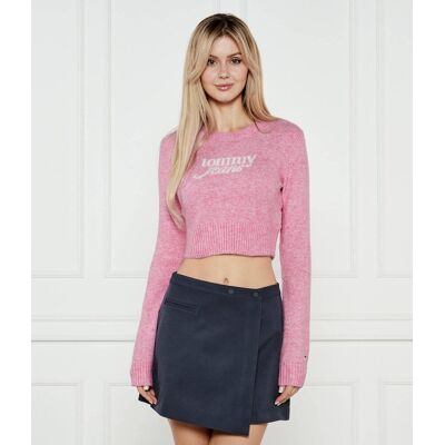 Tommy Jeans Sweter Cropped Fit z dodatkiem wełny różowy L Tommy Jeans Sweter Cropped Fit z dodatkiem wełny różowy L