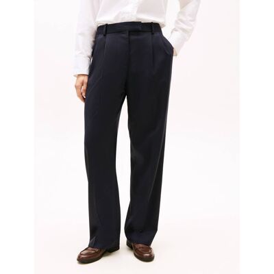 Tommy Hilfiger Spodnie Loose fit z dodatkiem wełny granatowy 38 Tommy Hilfiger Spodnie Loose fit z dodatkiem wełny granatowy 38